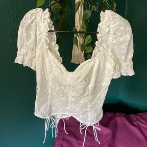 FL&L 🍋 Eyelet Bustier Lace Crop Top with Puff Sleeves
